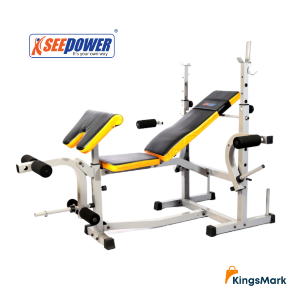 Seepower weight bench - multifunctional adjustable home gym with barbell rack