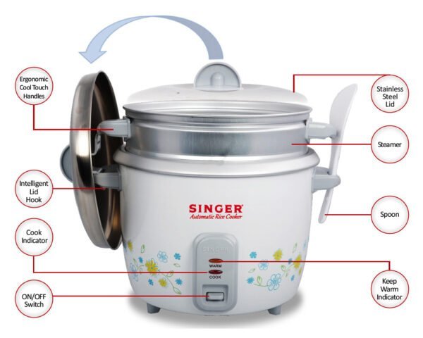 Singer 2. 2l rice cooker 1. 5kg 850w floral design