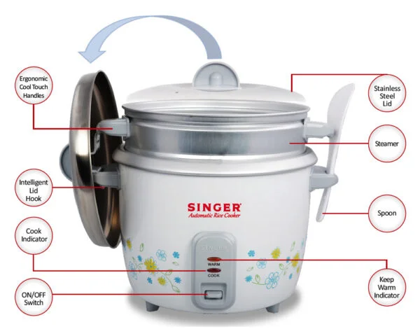 Singer 2. 8l rice cooker 2kg 900w power aluminum bowl